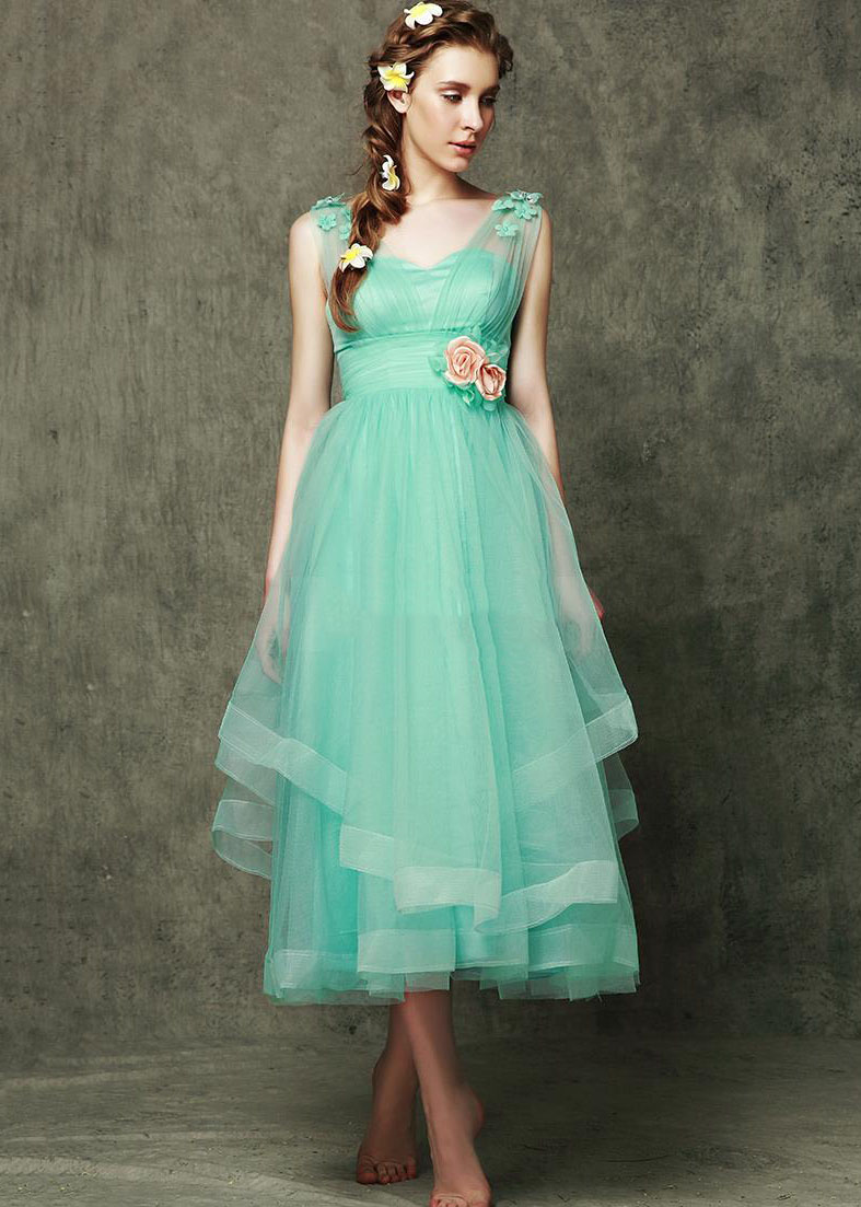 Corset Bow Straps Tulle Glitter Hearts Ankle Length Prom Dress